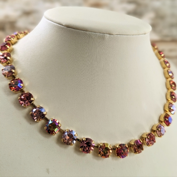 Perfect Pink Sparkles AB & Mettalic Swarovski Crystals In Gold Plated Necklace - Picture 4 of 8